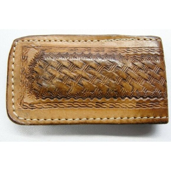 Leather Money Clip Textured Monogrammed "P.A.S." Credit Card Cash ID Holder - Picture 3 of 11